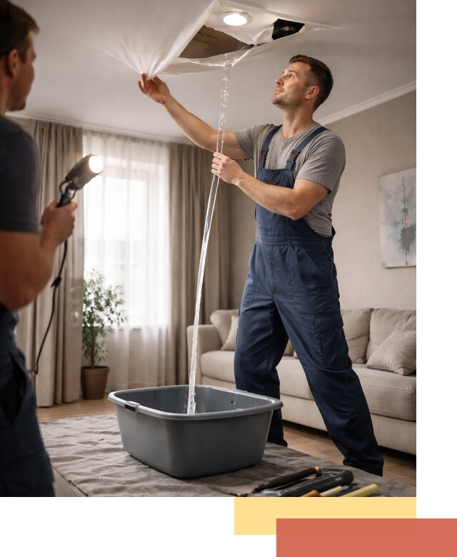 Слив воды с натяжного потолка в Прокопьевске быстро и аккуратно