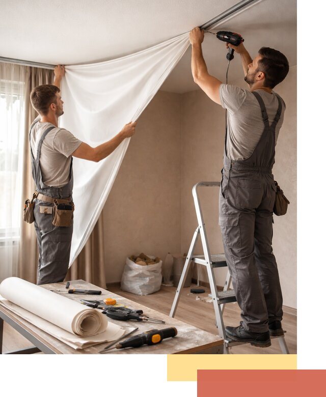 Замена полотна натяжного потолка в Прокопьевске быстро и качественно