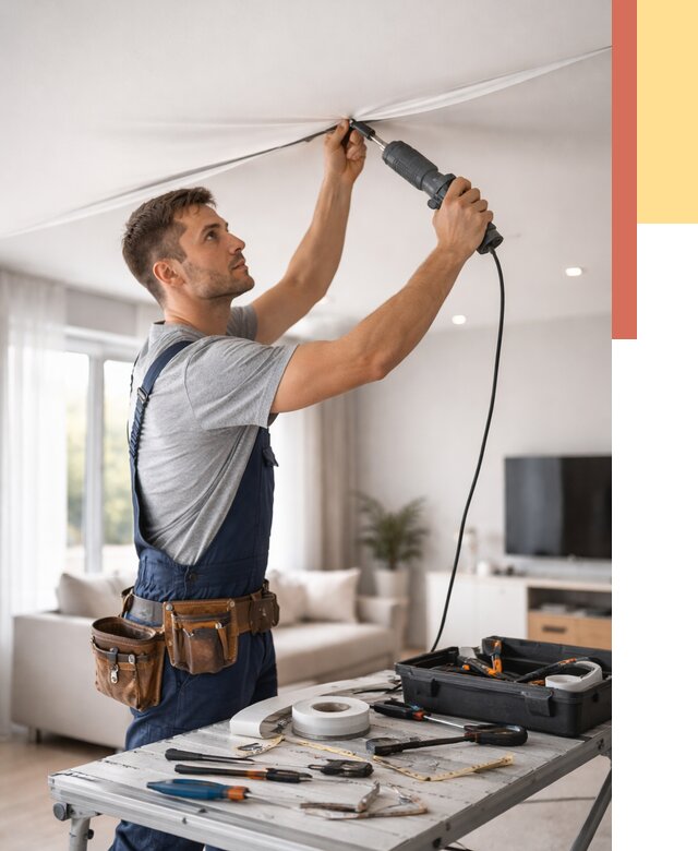 Ремонт натяжных потолков в Прокопьевске от 9820 руб. под ключ — ОТДЕЛОЧНИК-Прк