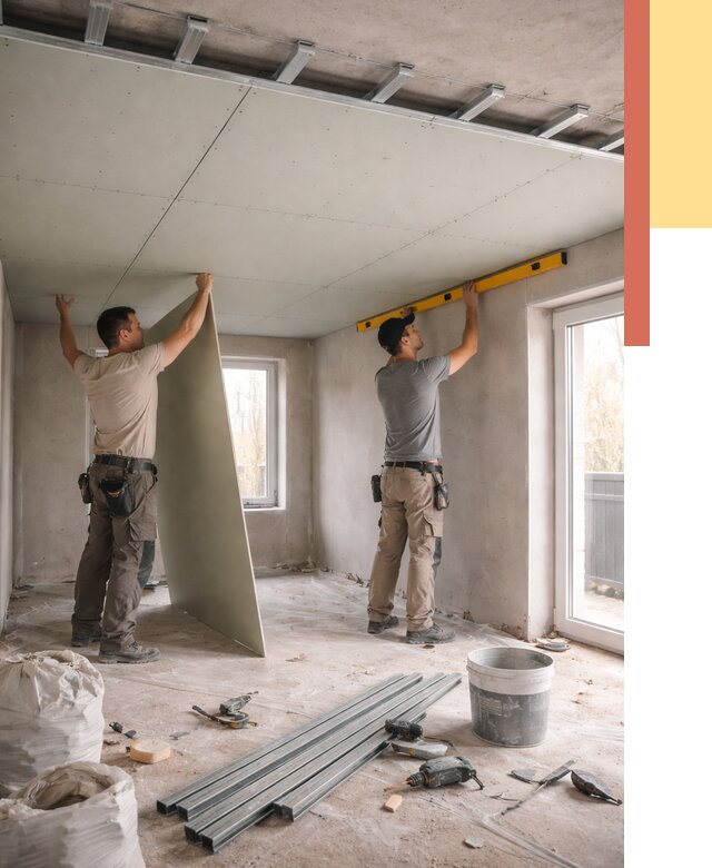 Одноуровневый потолок из гипсокартона в Прокопьевске от 775 руб. — монтаж под ключ | ОТДЕЛОЧНИК-Прк