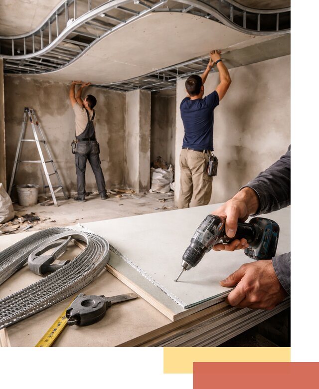 Криволинейный потолок из гипсокартона в Прокопьевске — монтаж и отделка