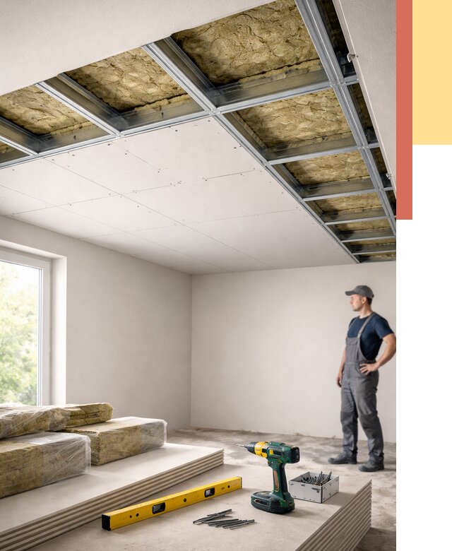 Звукоизоляция потолка ГКЛ в Прокопьевске от 982 руб. — монтаж под ключ | ОТДЕЛОЧНИК-Прк