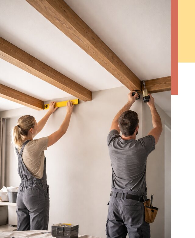 Монтаж декоративных балок на потолок в Прокопьевске от 4342 руб. — ОТДЕЛОЧНИК-Прк